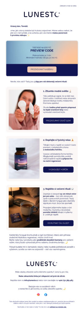 Lunesto.eu: e-mail se slevou na první nákup